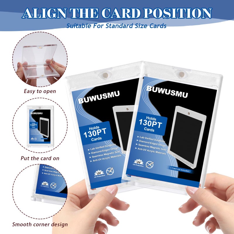 BUWUSMU 50 Pcs 130 Pt Acrylic Magnetic Card Holders One Touch Card Holder Clear Card Protectors Hard Plastic Magnetic Card Case for Sports Baseball Trading Card Storing Displaying(2.5 x 3.54 Inch) - Image 3